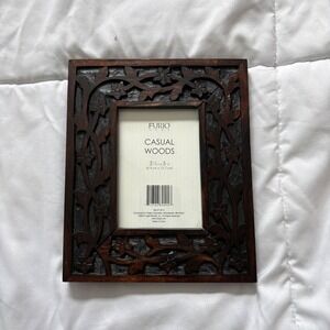 Furio Home Casual Woods Hand Carved Floral Dark Wood Brown Picture Frame 3.5x5